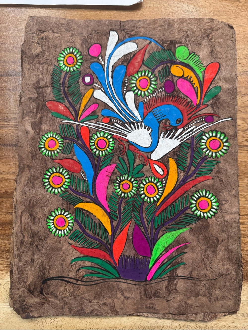Vintage 1970s Mexican Amate Bark Painting Hand Painted Folk Art MINT CONDITION